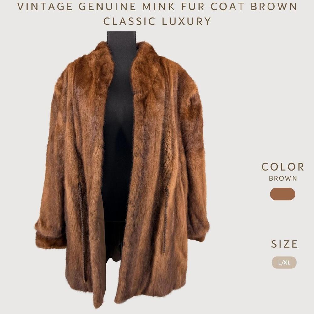 Classic Luxury Brown Mink Fur Coat Sz 14/16